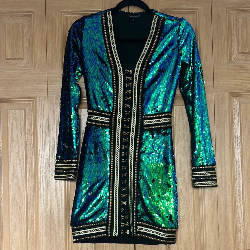 PrettyLittleThing Sequin Embellished Green Dress